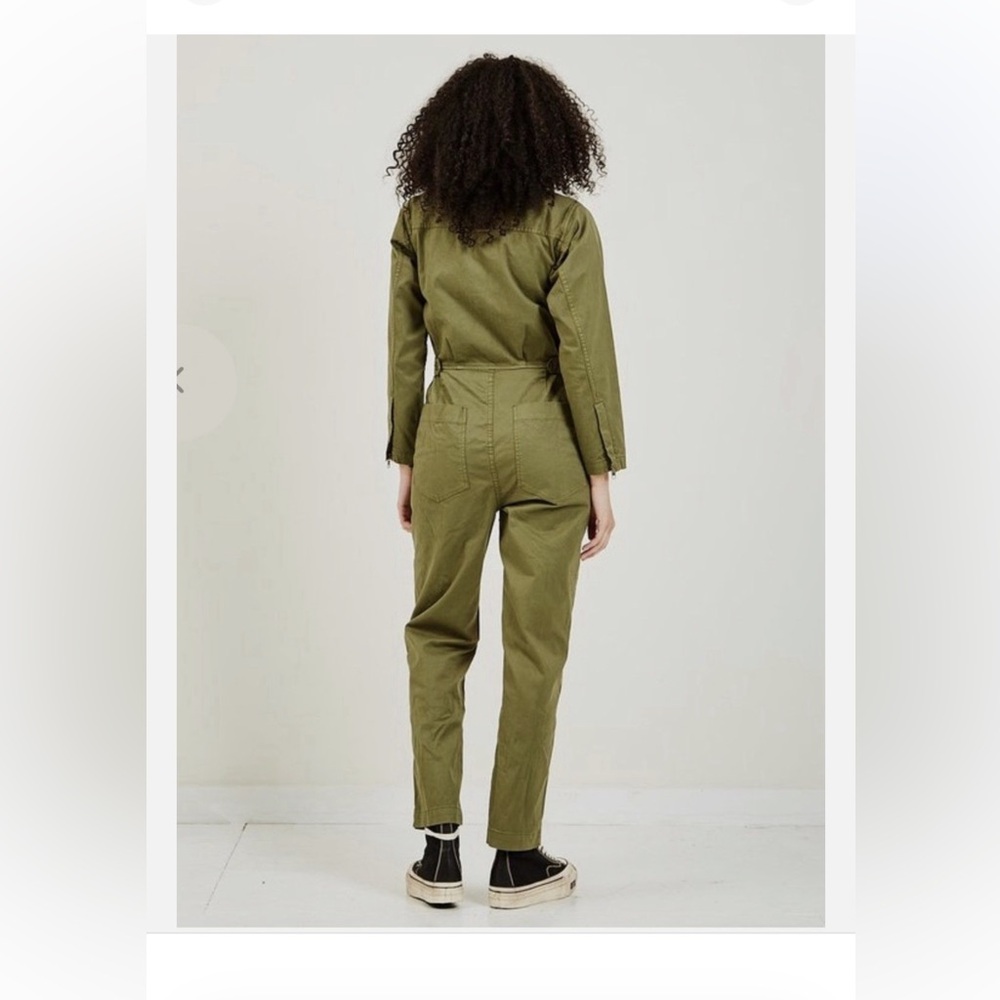 Alex Mill sage green zipper jumpsuit with adjustable waist buttons for cinching - Picture 2 of 8